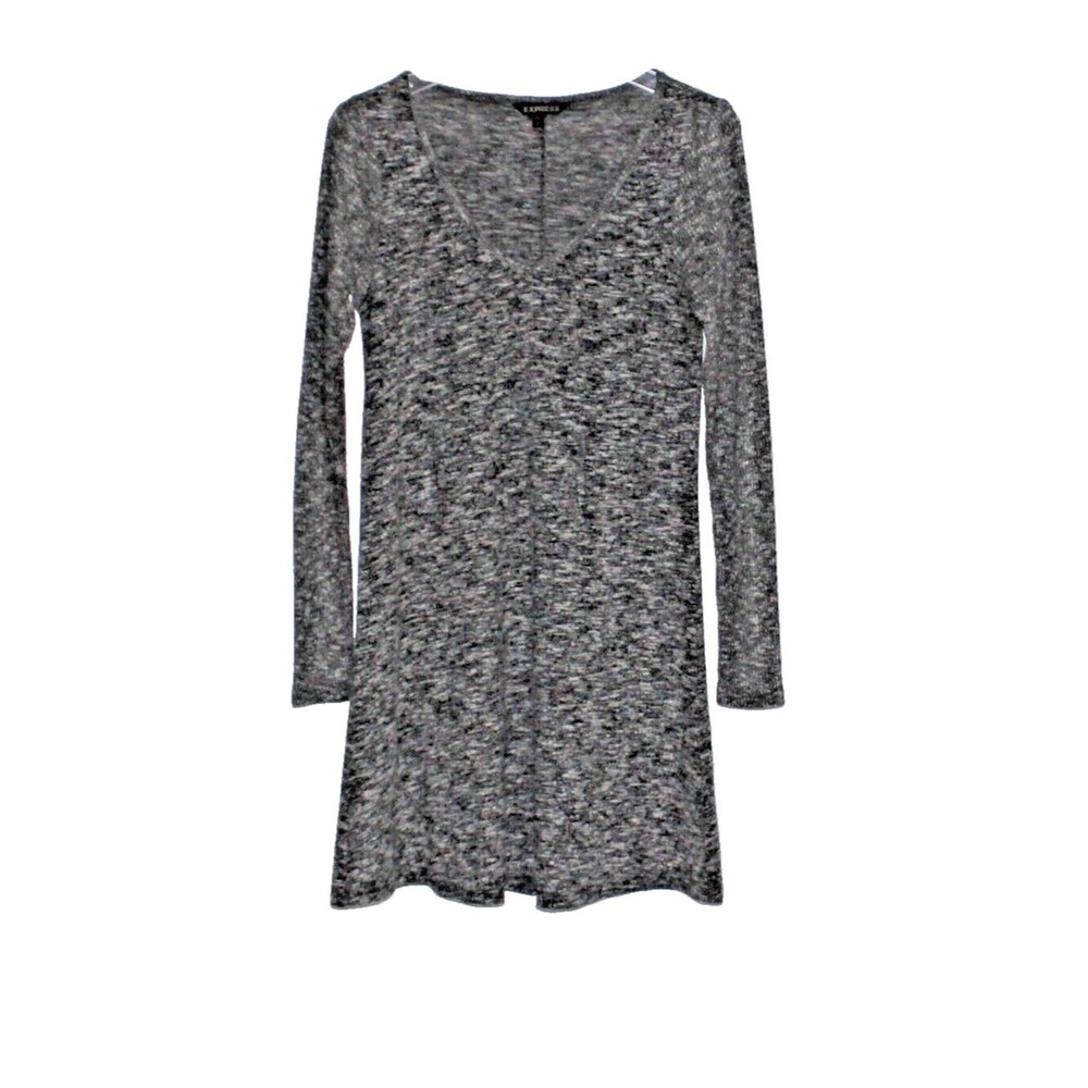 Express Dress Gray & White Marled Knit V Neck Long Sleeve Size PS